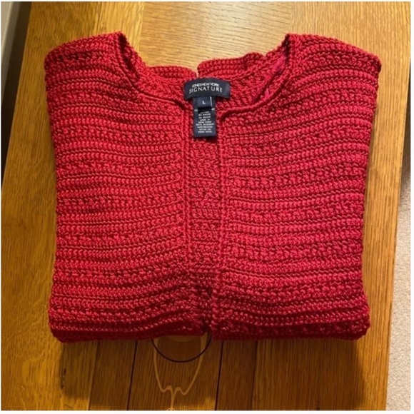 Jones New York Signature Sweaters - Gorgeous Red Sweater Jacket; Never Worn; Heavy Cotton Knit; Large; 3/4 Sleeves